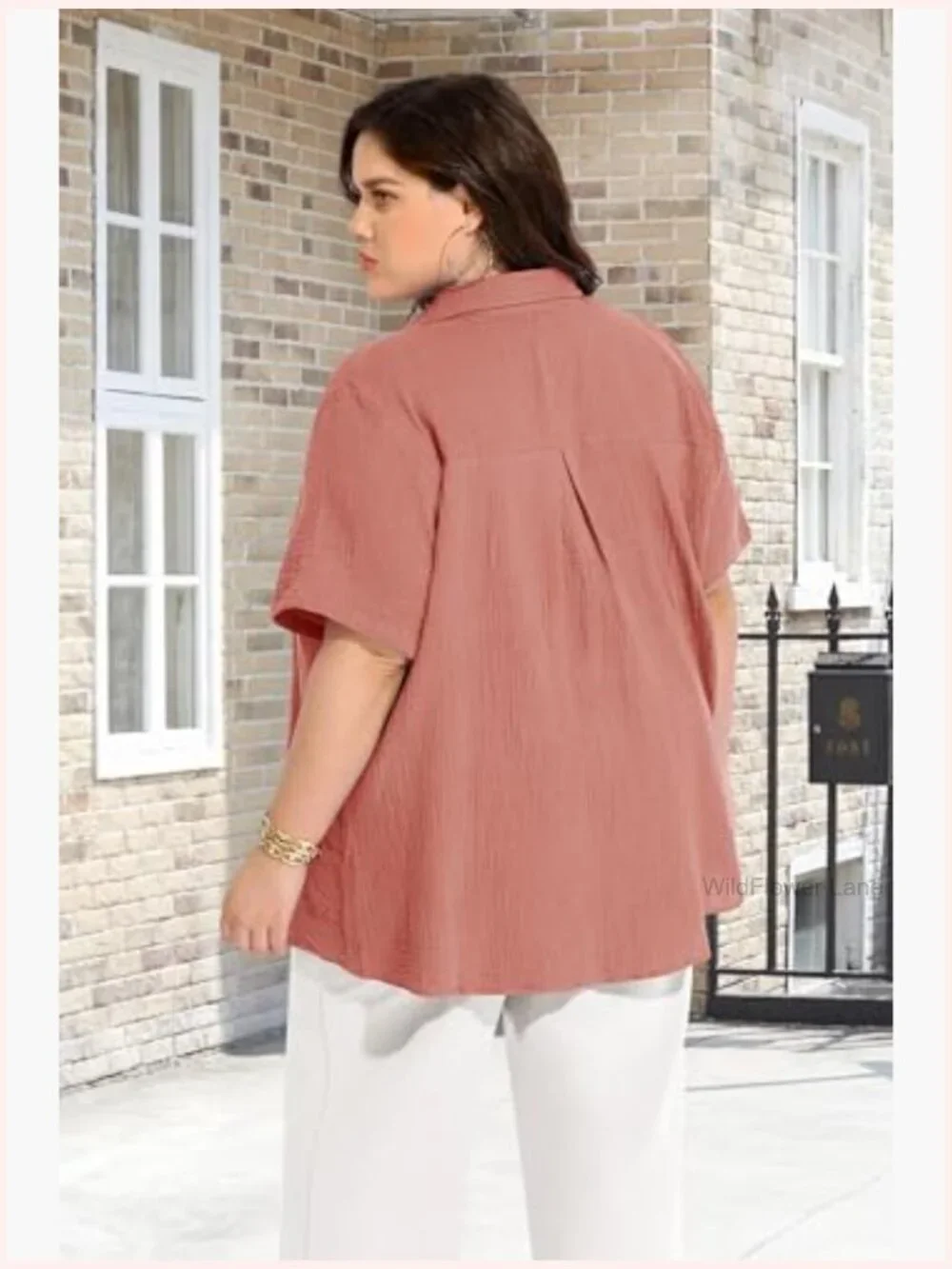 Plus Size Button Down Short Sleeve Shirt Cotton Roll Cuff Blouse 3XL 4XL 5XL